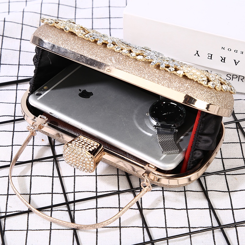 Túi clutch cầm tay đính đá họa tiết hoa sang trọng cho nữ