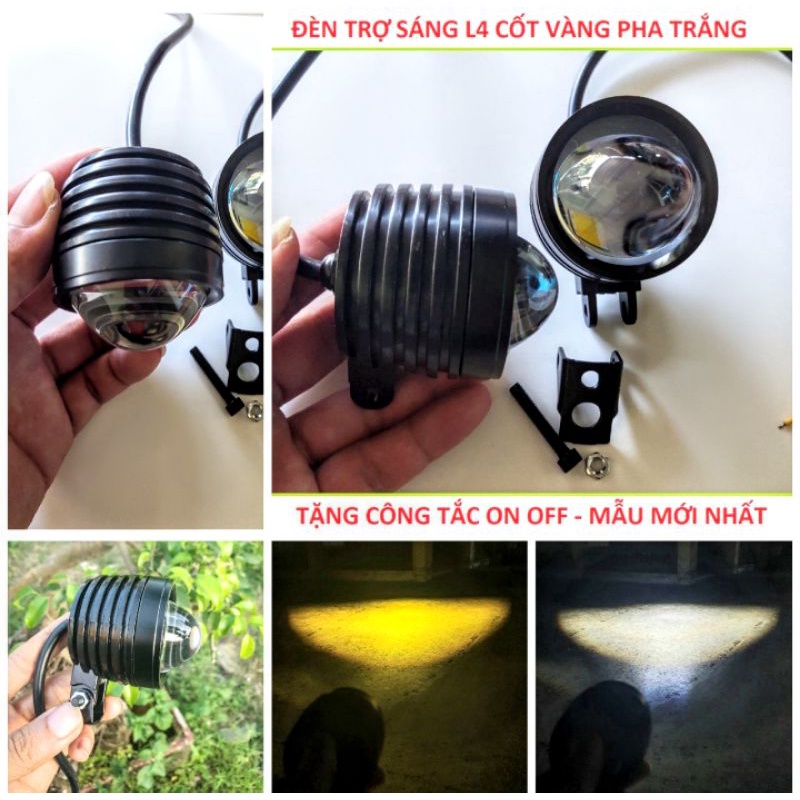 1 ĐÈN TRỢ SÁNG L4 BI CẦU SIÊU SÁNG 2 CHẾ ĐỘ SÁNG PHA TRẮNG CỐT VÀNG XE MÁY VÀ ÔTÔ HÀNG CHẤT LƯỢNG