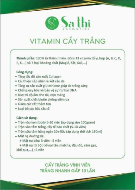 Gói 50 Viên Vitamin Cấy Trắng Sa Thị