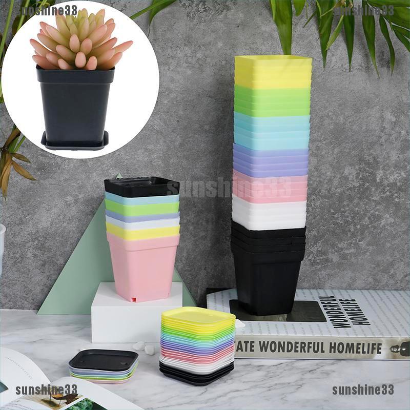 Set 5 chậu cây bằng nhựa hình vuôn dùng để trồng cây để bàn máy tính