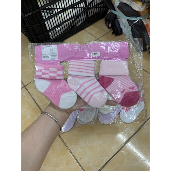 Set 3 đôi tất chống trượt xanh hồng sơ sinh đến 3Y