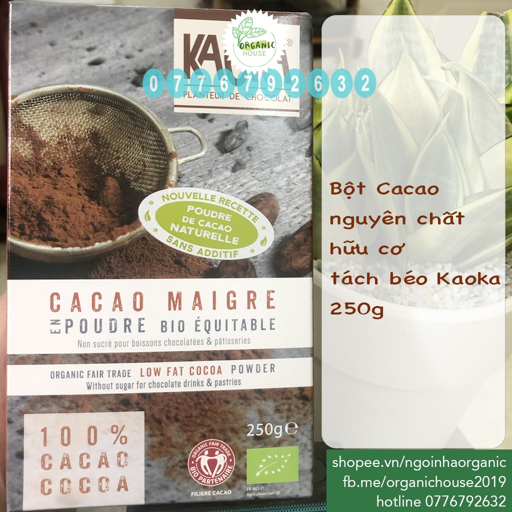 Bột Cacao hữu cơ nguyên chất tách béo Kaoka 250g