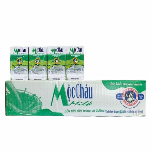 THÙNG 48 HỘP SỮA MỘC CHÂU 110ml CÓ ĐƯỜNG/VỊ DỪA (48 hộp X 110ml)