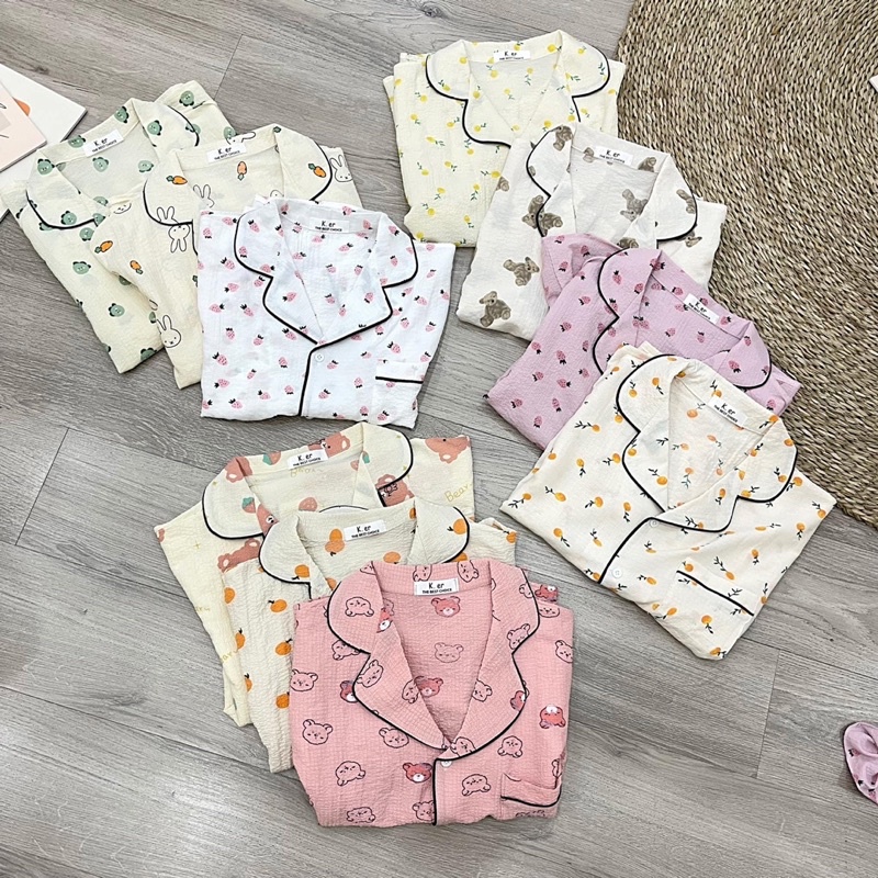 set bộ pịama cổ đức cộc tay phối quần sooc chất
