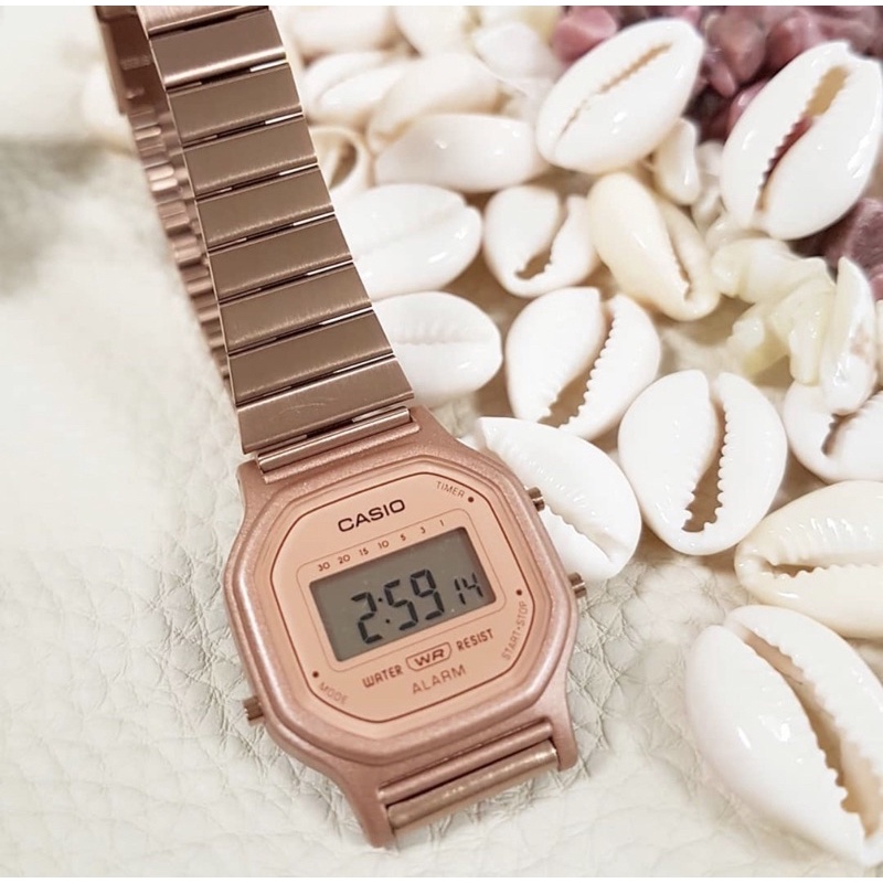 Đồng hồ nữ chính hãng Casio Standard LA-11WR-5ADF mặt điện tử cổ điển dành cho nữ dây kim loại mạ vàng hồng