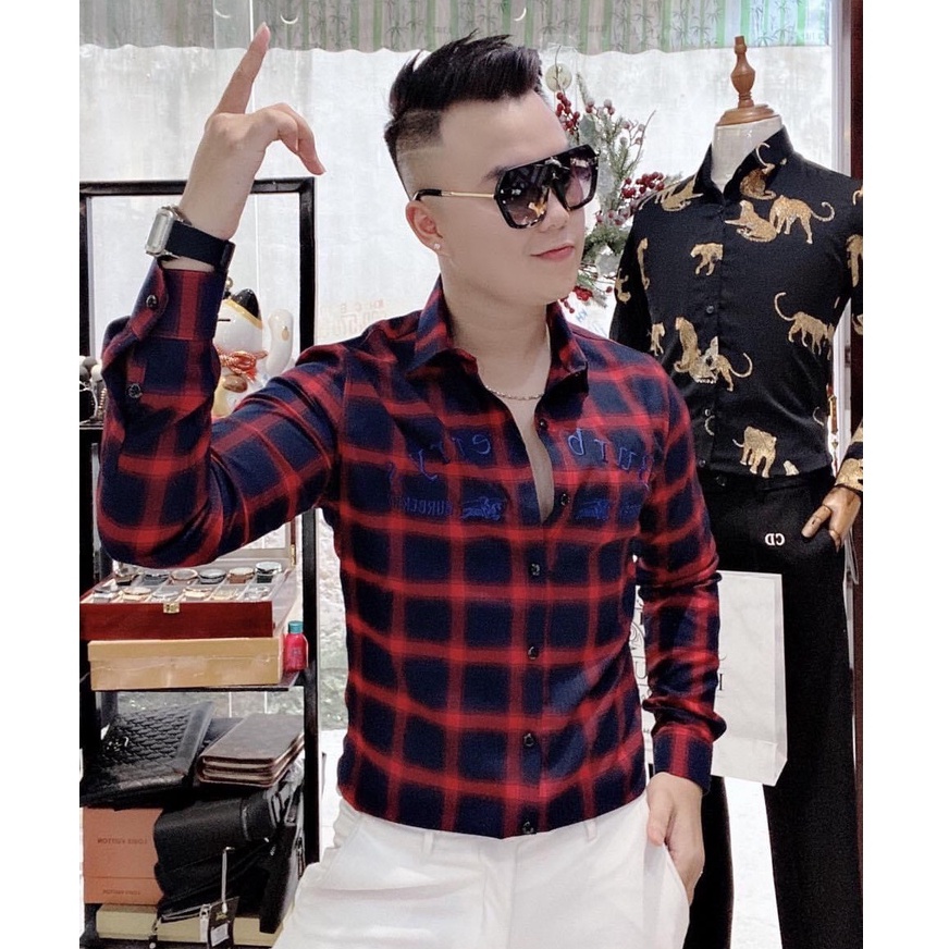 Áo sơ mi Nam 🌵ĐỦ SIZE M - XL🌵 Áo sơ mi dài tay kẻ sọc Burberry logo thêu nổi, chuẩn form,trẻ trung, lịch lãm