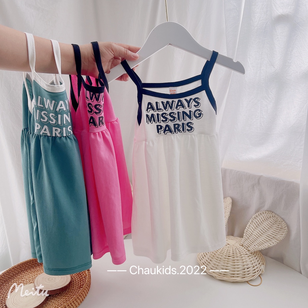 Váy bé gái, váy 2 dây chất cotton họa tiết Alway Missing Paris cho bé