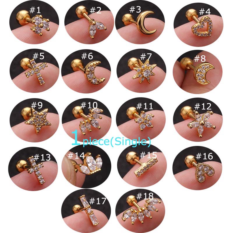 Khuyên Tai Hình Trăng Sao/ Trái Tim/Thánh Giá Bằng Thép Không Gỉ