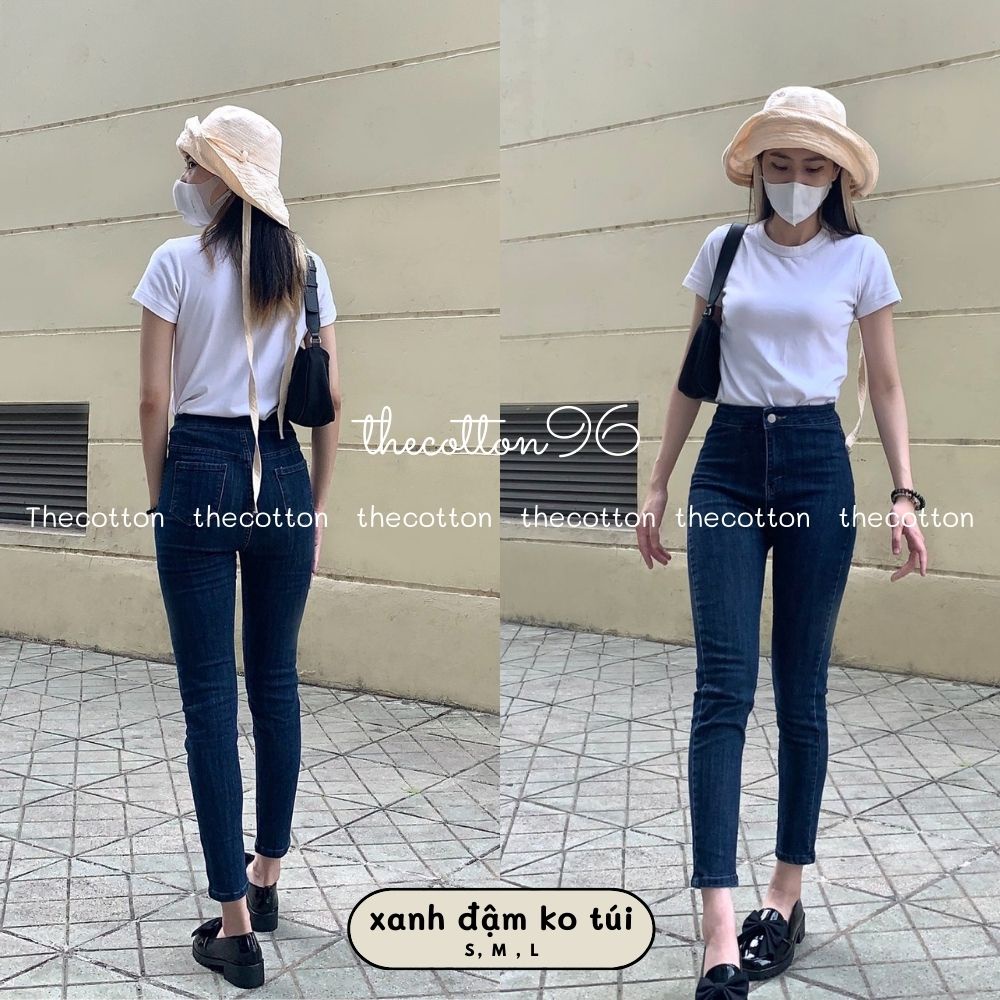 Quần jean nữ lưng co giãn quần bò cạp cao skinny jeans bigsize trơn dài basic TheCotton