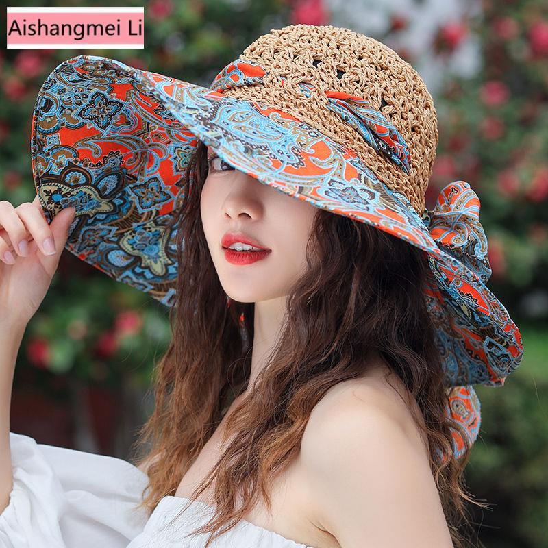Mũ Cói Rộng Vành Chống Nắng Chống Tia Cực Tím Thời Trang Đi Biển Mùa Hè Cho Nữ