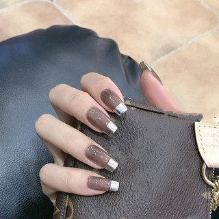 Bộ 24 móng tay giả đen ombre viền pháp (keo dán)