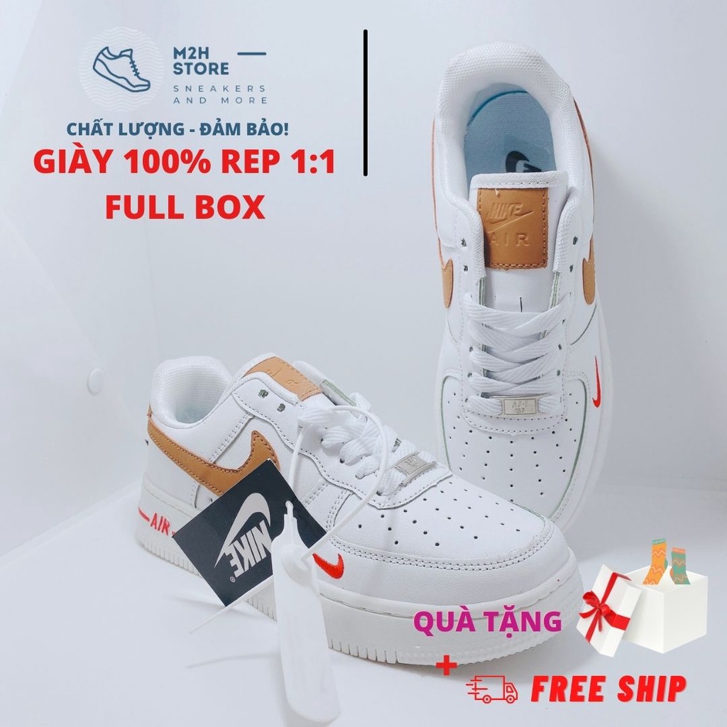 Giày Thể Thao Nam Nữ Sneaker AF1 Cổ Thấp Trắng Swosh Vàng Đỏ Full Size