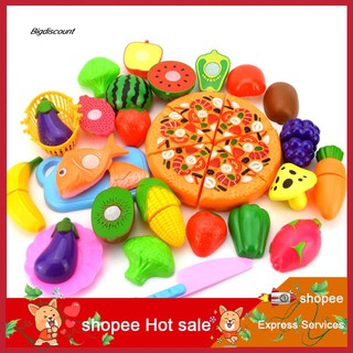 LYY_24Pcs/Set Fruit Vegetable Pizza Preschool Kid Role Play Kitchen Cutting Toy Gift