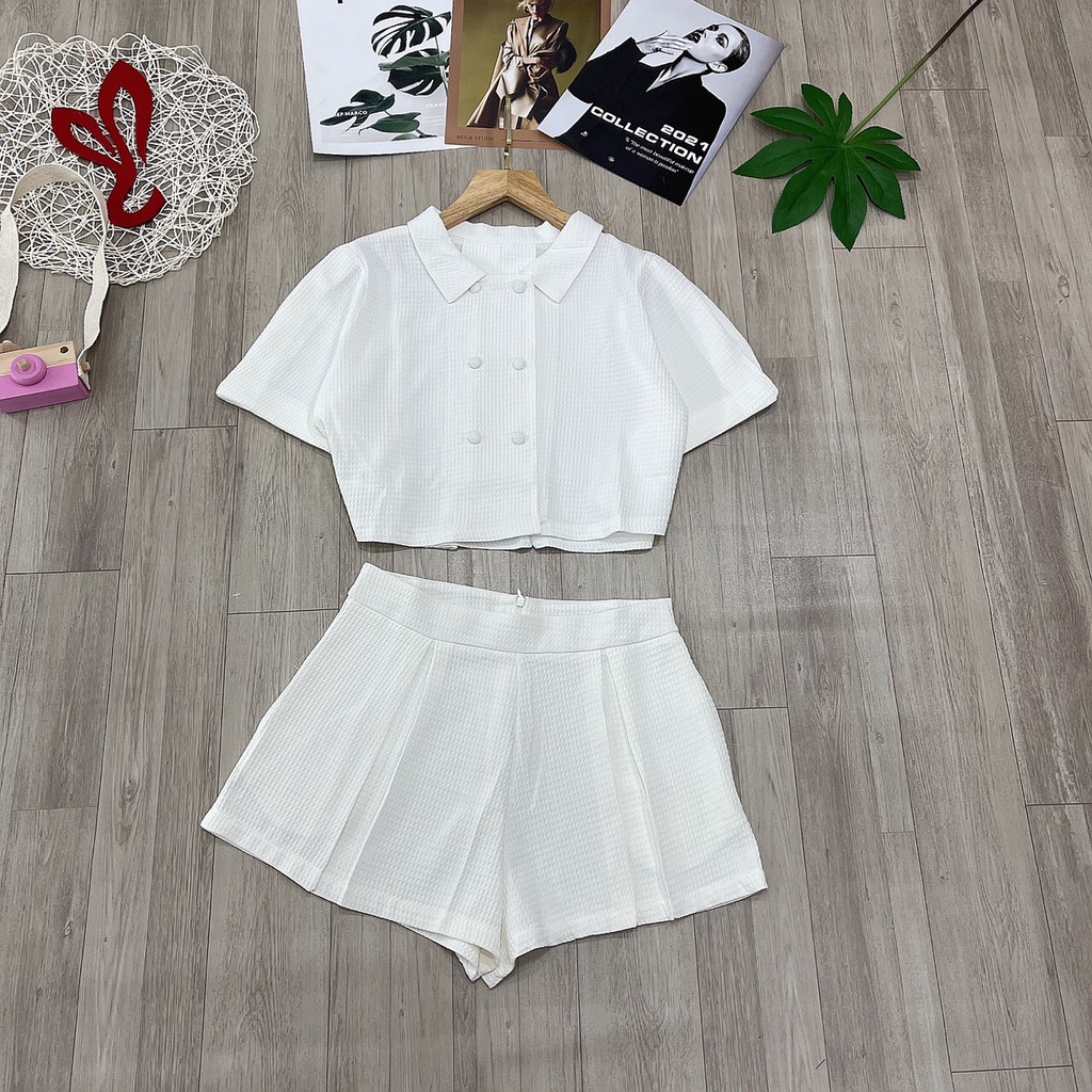 Sét bộ xốp phồng áo croptop kèm quần soc