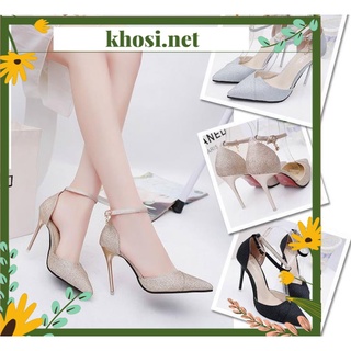 Giày cao gót nữ đế 9p gót nhọn vá mũi xinh xắn-CG-0310 - giày khoét mũi kim tuyến 9p