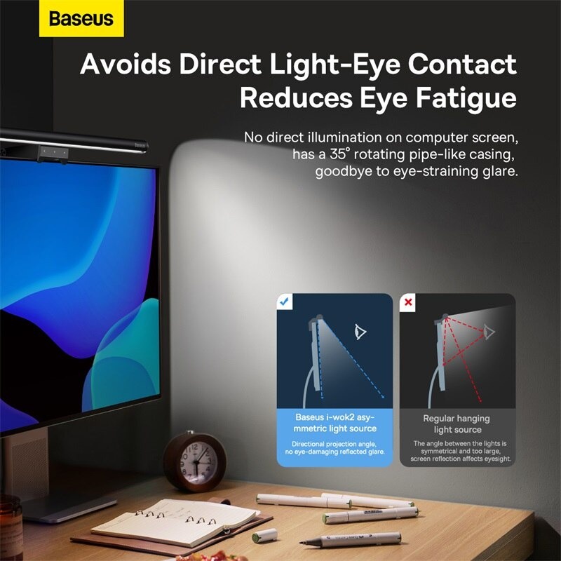 Đèn Treo Màn Hình Máy Tính Chống Chói Bảo Vệ Mắt Baseus i-work 2 Vỏ Nhôm 3 Dải Màu Tùy Chỉnh - TopLink