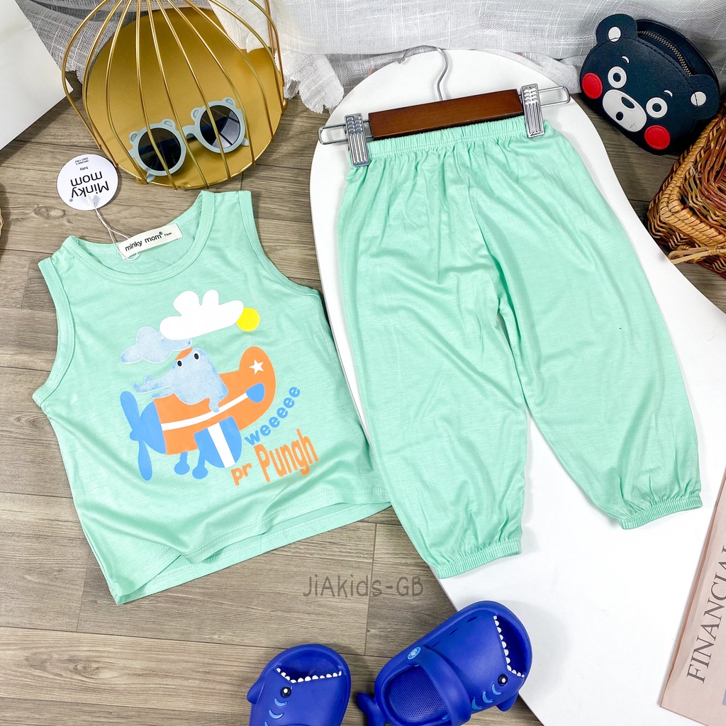 [Bé:8-27kg] Bộ Minky Mom Áo Ba Lỗ với Quần Alibaba, Vải Thun Lạnh Thoáng Mát Trơn, In Hình Động Vật- Mã: BL-IN28