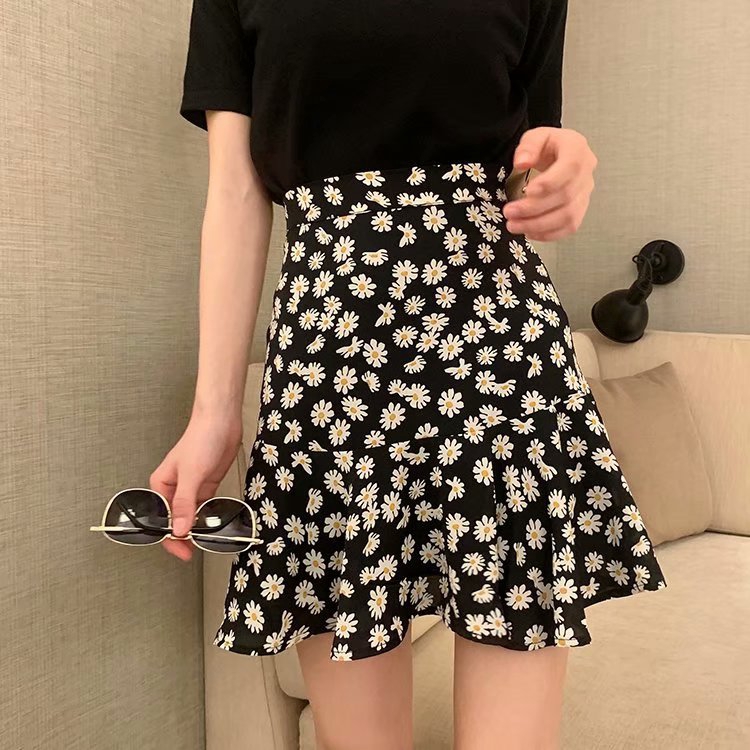 váy hoa cúc Nhỏ Màu Đen Thời Trang Xuân Hè Cho Nữ Size Lớn S-5xl Mm2021