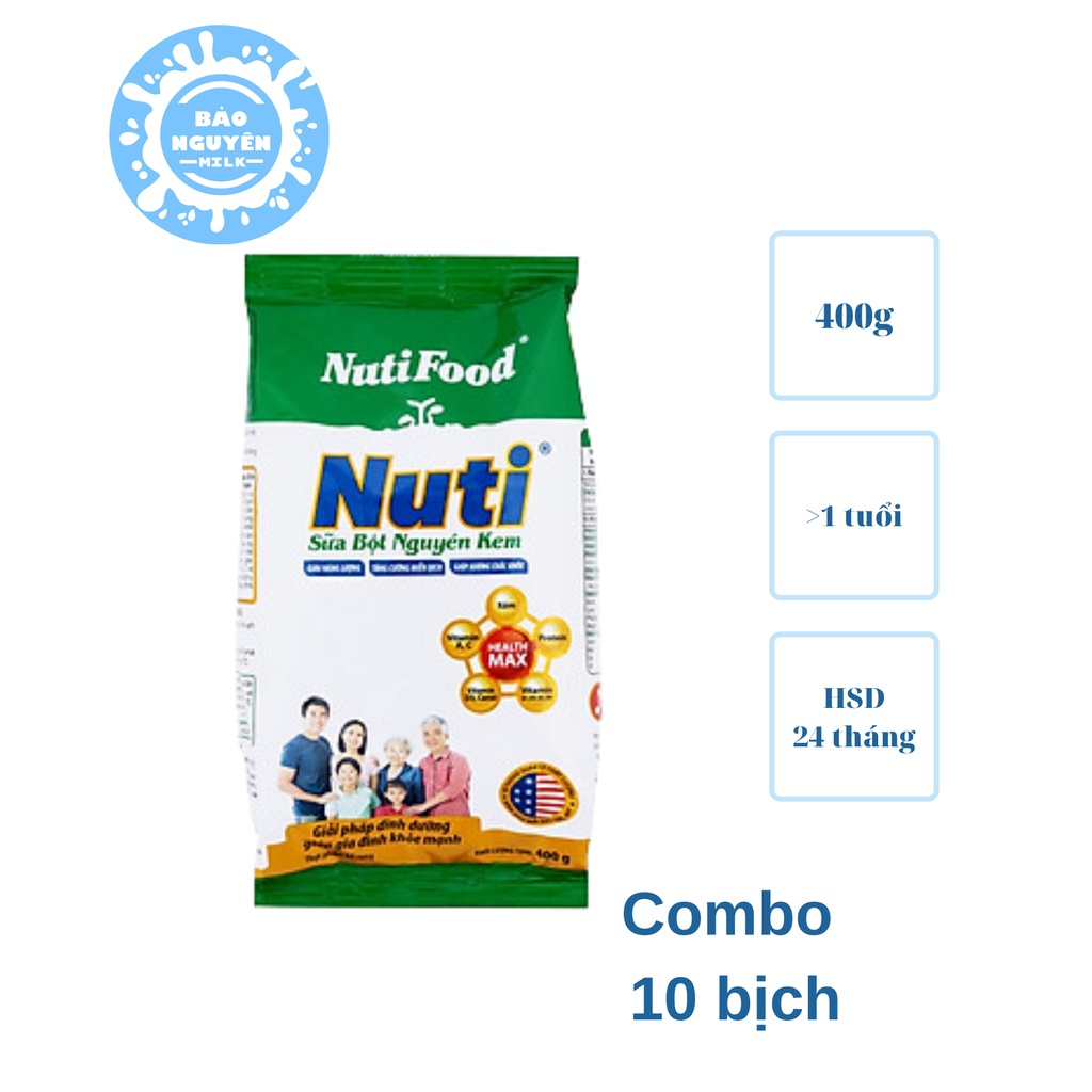 Combo 10 túi sữa bột Nuti nguyên kem 400g