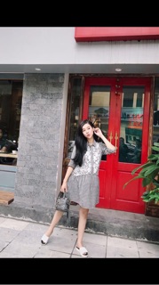 Váy nữ sơ mi kẻ ô đen trắng