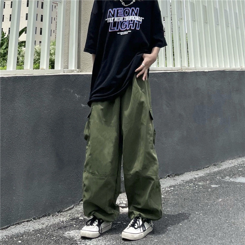 Quần dài 19885 ống rộng dáng suông kiểu dây rút phong cách cổ điển thường ngày dành cho nam nữ