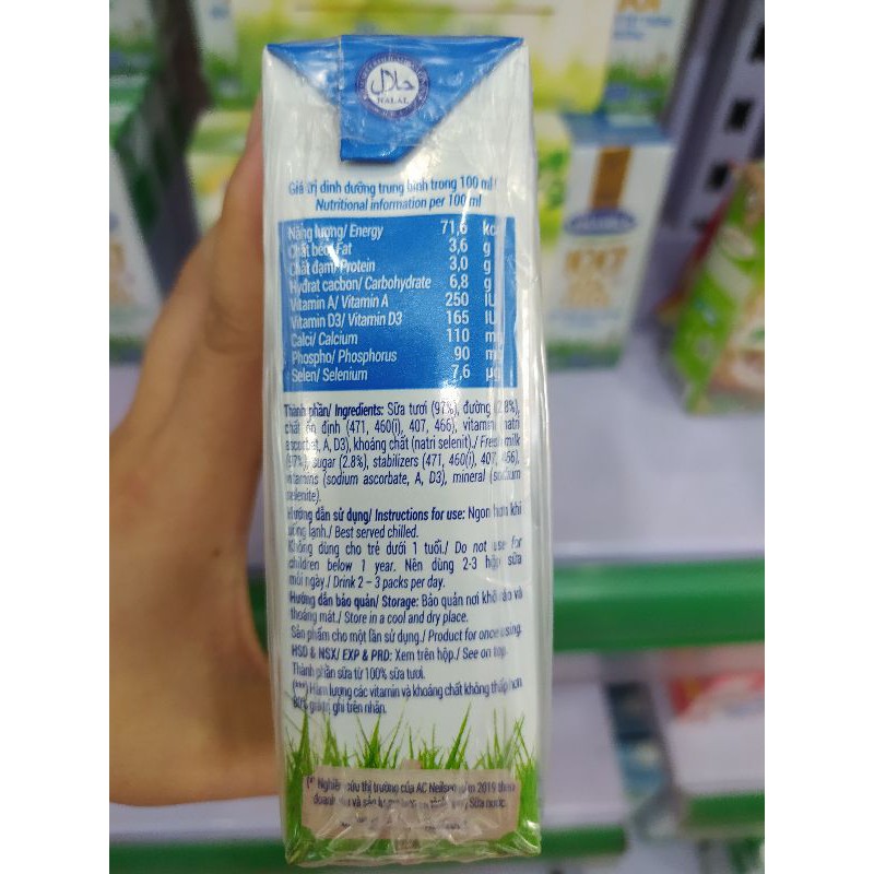 Sữa tươi Vinamilk ít đường 180ml lốc 4 hộp