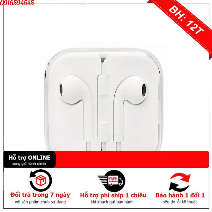 Tai nghe có dây ⚡ FREESHIP ⚡ Tai nghe nhét tai màu trắng, chuẩn zin, Bảo Hành 12 Tháng