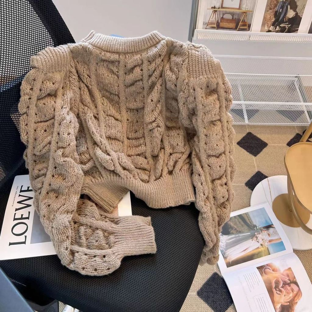 Áo Sweater Dệt Kim Mỏng Tay Phồng Dài Chiết Eo Thời Trang Mùa Thu Mới Cho Nữ