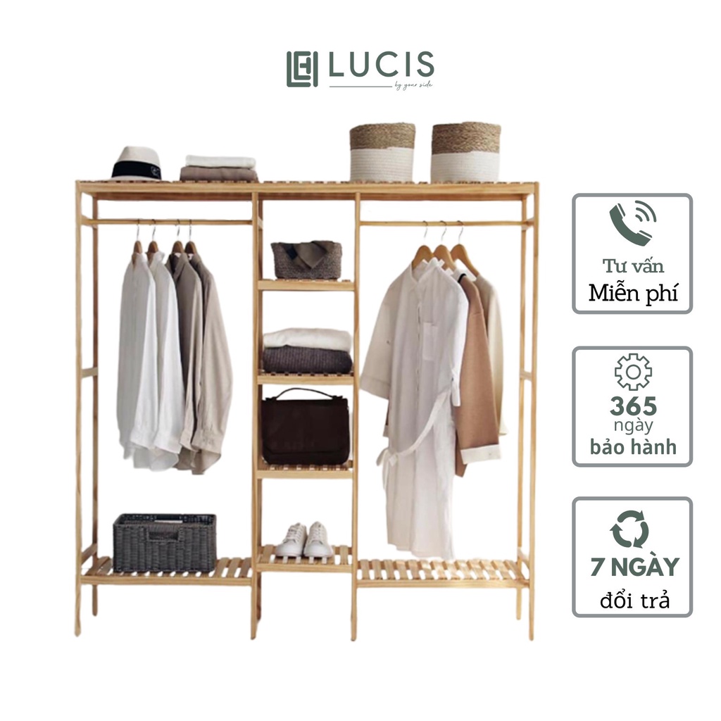 Tủ treo quần áo gỗ thông LUCIS 3 khoang đa năng nội thất lắp ráp cao cấp