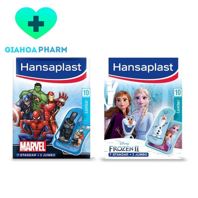 Băng cá nhân Hansaplast (Cartoon, Marvel &amp; Frozen) Băng dán hoạt hình siêu anh hùng, công chúa dễ thương, an toàn cho bé