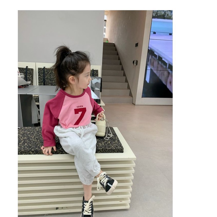 [Babycat] Hàng Có Sẵn Áo Thun Cotton Tay Dài Màu Tương Phản Phong Cách Hàn Quốc Nhật Bản Thời Trang Mùa Thu Kích Thước Vừa Lớn Cho Bé Gái