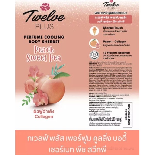 Kem dưỡng da hương nước hoa Twelve Plus Perfume Cooling Body Sherbet peach sweet pea (đào tươi)