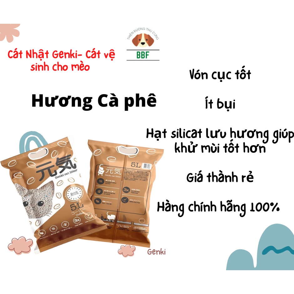 Cát vệ sinh cho mèo-cát Genki đi vệ sinh cho mèo-bao cát 5lit Genki cho mèo đi vệ sinh