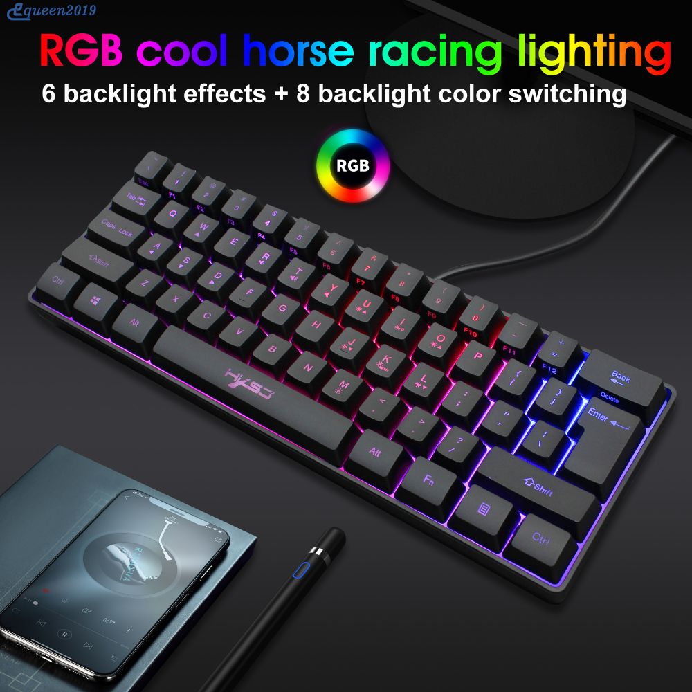 【Ready Stock】 Gaming Keyboard RGB Lighting 61-key  Keyboard Multiple Shortcut Key Combinations 【queen2019】