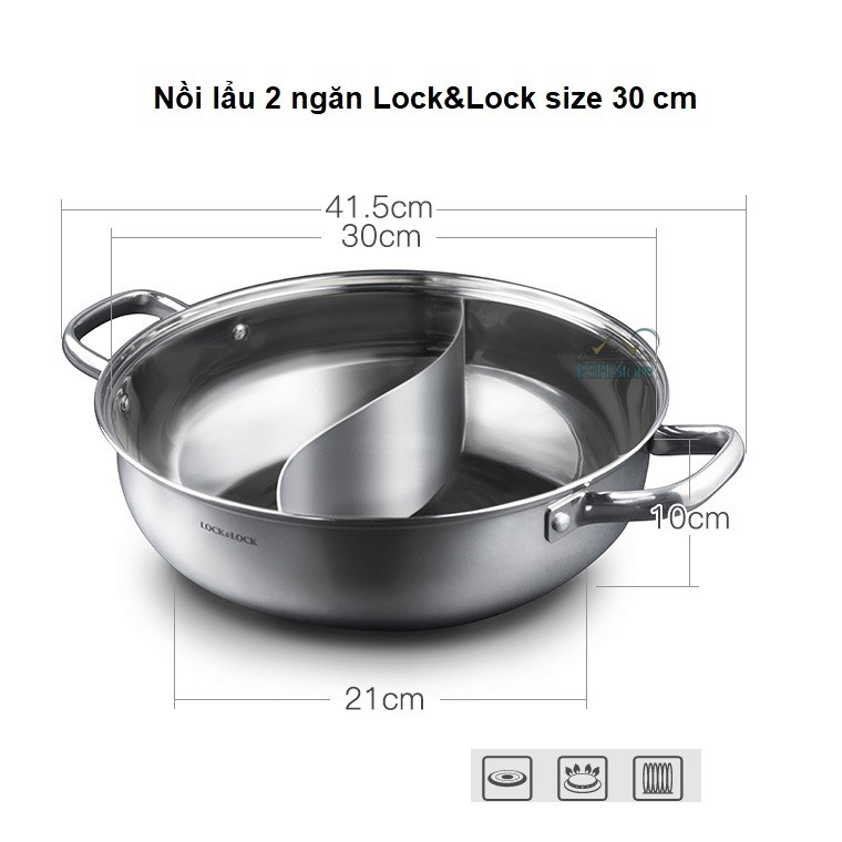 Nồi lẩu 2 ngăn Inox vung Kính