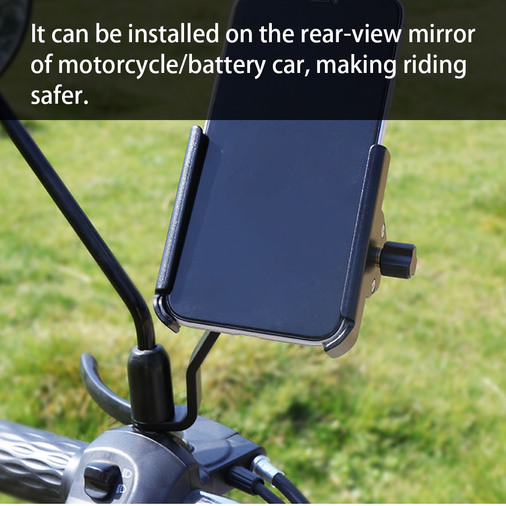 [GLOBAL] Bike Cell Phone Holder Rearview Mirror Mounted Mobile Phone Bracket Aluminum Alloy Clip