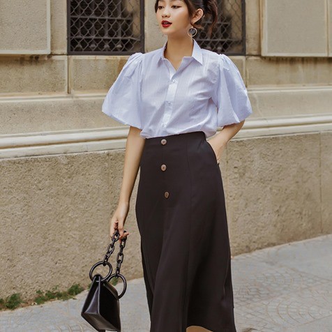 Chân váy dài 3 nút TRƠN