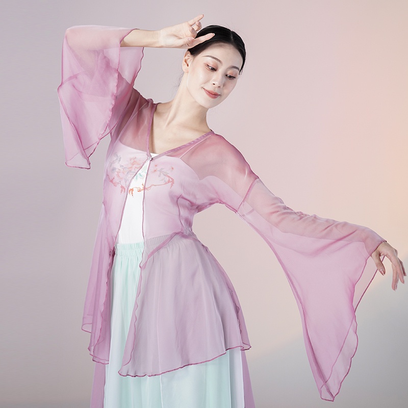 Bộ Trang Phục Biểu Diễn Múa Tay Dài Phối Lưới Phong Cách Trung Hoa Cổ Điển