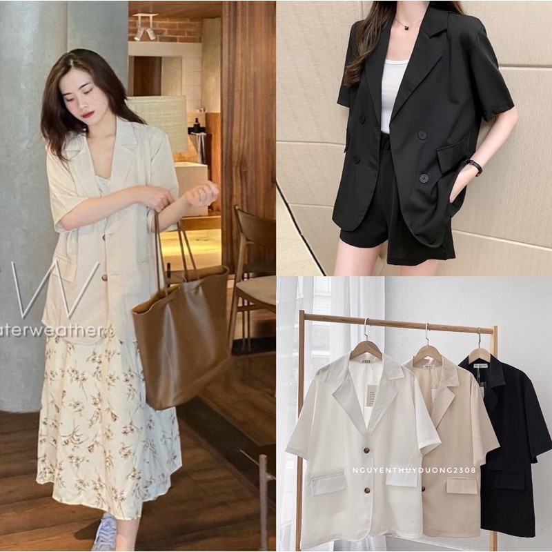 [Ảnh thật/Video/Sẵn]Áo blazer ngắn tay thời trang Hàn quốc/Áo blazer ngắn tay túi nắp Ulzzang