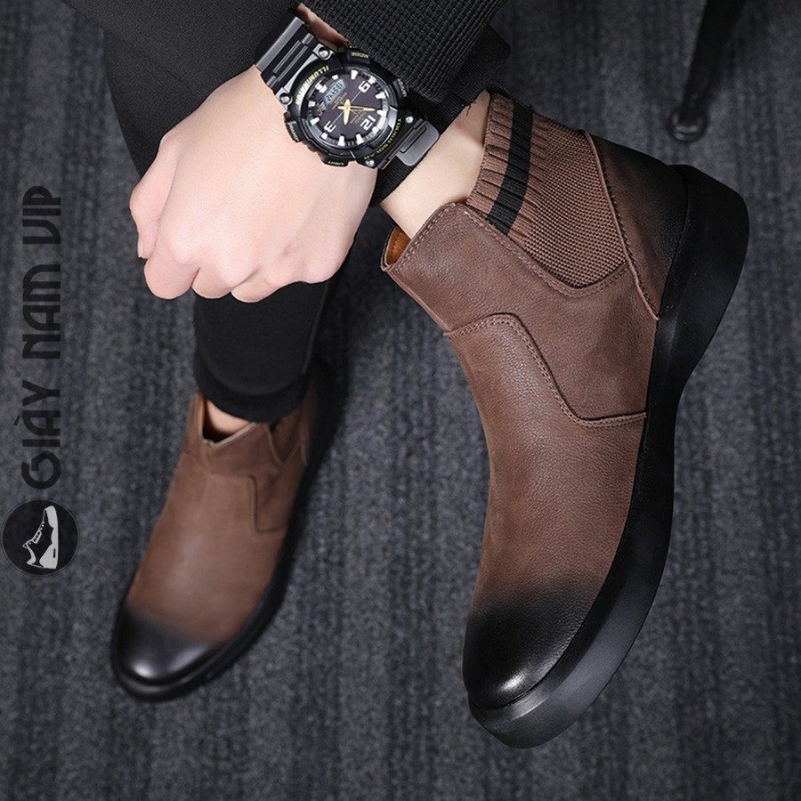 Giày Bốt Nam Da Thật Cổ Cao Đẹp Hàn Quốc GIAYNAMVIP Giày Chelsea Boot Nam Công Sở Cao Cấp GNK101