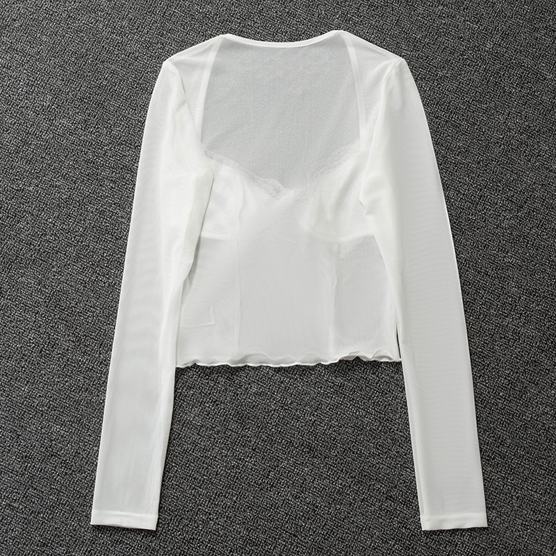 DUNEA Áo Kiểu Tay Dài Phối Ren Xuyên Thấu Thiết Kế Mới Thời Trang Dành Cho Nữ