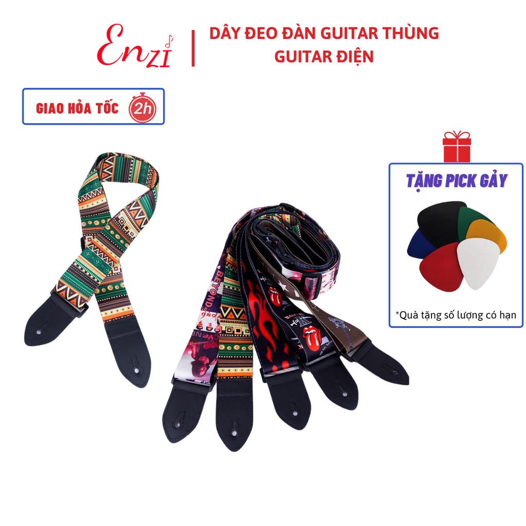 Dây đeo đàn guitar bass  ghita điện phối hình dày dặn chắc chắn Enzi