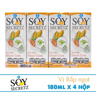 [CHÍNH HÃNG]Sữa Đậu Nành Với Bắp ngọt Soy Secretz (180ml x 4 Hộp)
