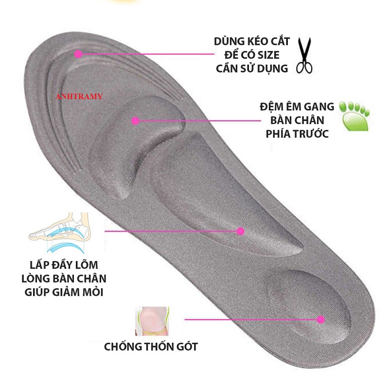 Lót giày thể thao 4D có gờ chống sốc giảm mỏi gan bàn chân, giúp massage khi mang giày-PK17