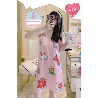 VÁY NGỦ 2 DÂY HEO HỒNG LỤA SATIN [Maimaihome]
