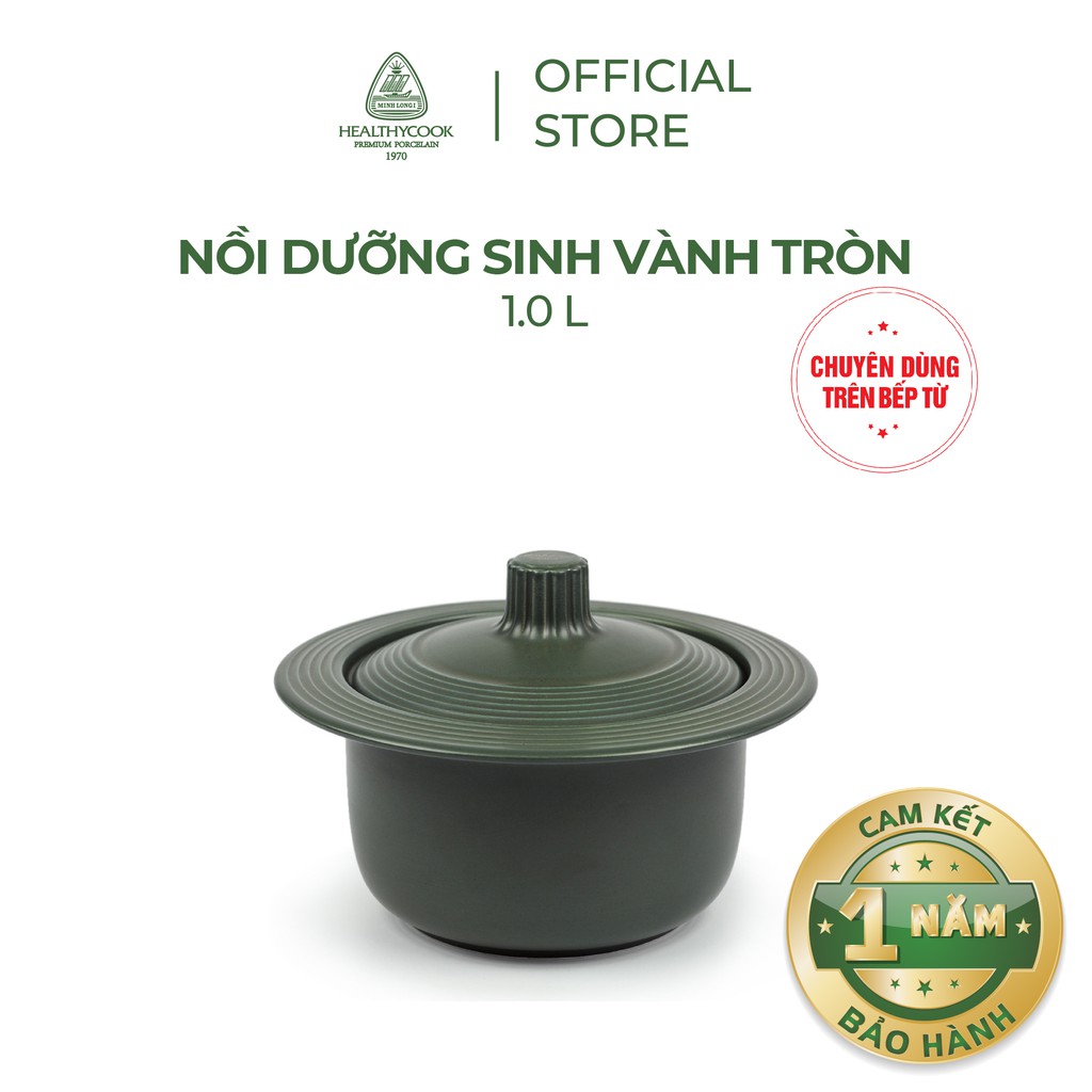 Nồi sứ dưỡng sinh Minh Long vành tròn 1.0 L + nắp dùng cho bếp từ