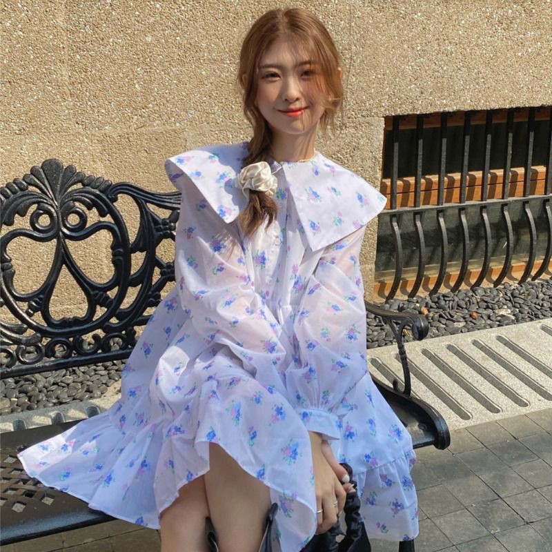[Order] (K3) Váy đầm Baby Doll Ulzzang hoa nhí Hàn Quốc loại đẹp màu trắng xanh