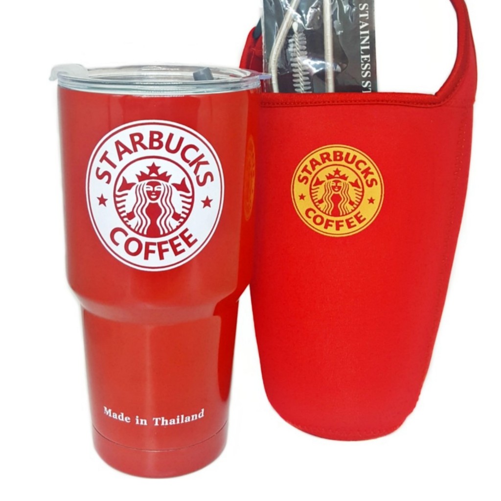 COMBO LY GIỮ NHIỆT STABUC ĐỎ 900ML KÈM TÚI, 2 ỐNG HÚT, CỌ