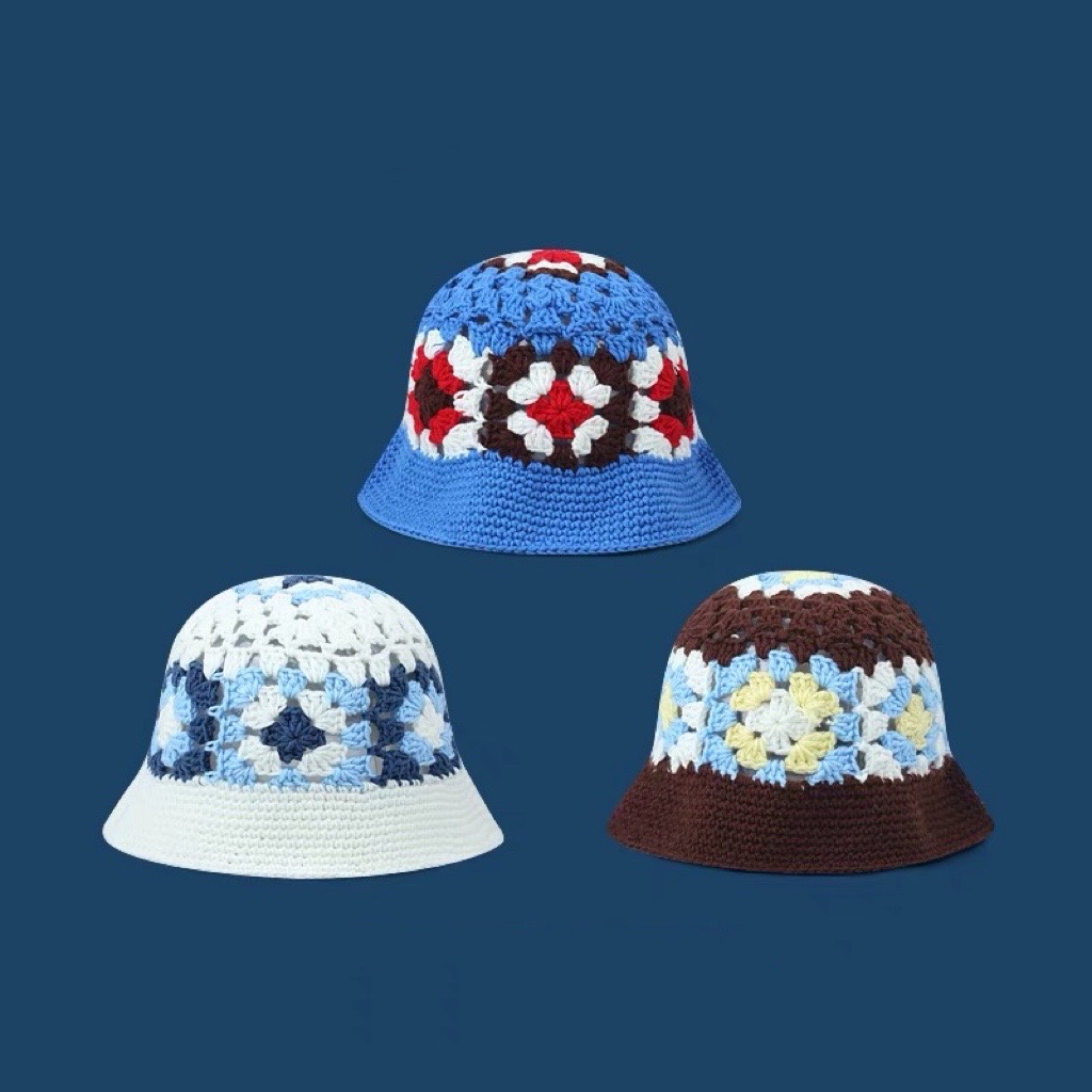 Mũ dệt kim MU GUA ZHI PIN (MG STUDIO) họa tiết hoa