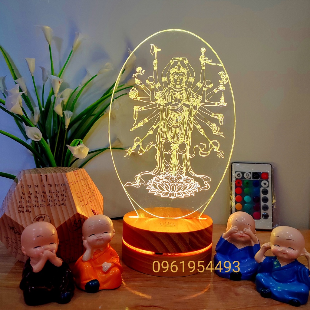 Đèn để bàn Phật giáo cầu may mắn, đèn 3D decor trang trí phòng